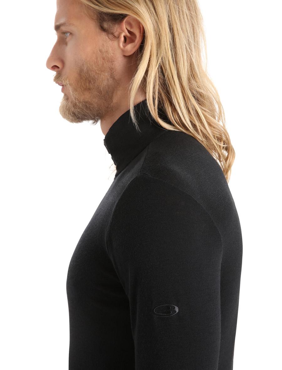 Icebreaker Merino 175 Everyday Long Sleeve Half Zip Thermal Top Férfi Base Layers Fekete | HU 1371VRWD